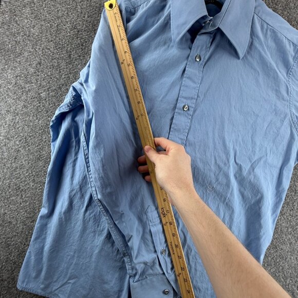 Gucci Italy Made Button Up Shirt Blue 40 (15.75) Long Sleeve Cotton Cursive Logo - Picture 12 of 16